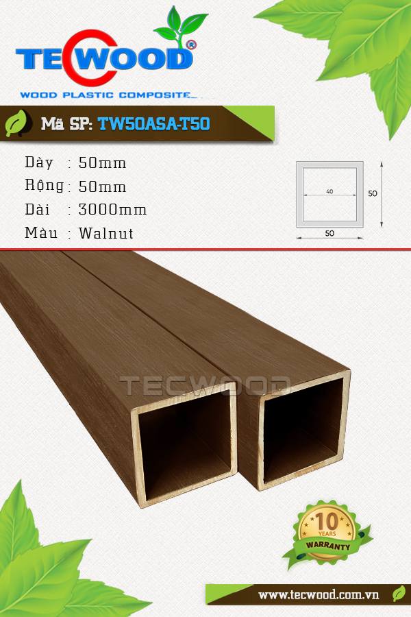 Trụ cột gỗ nhựa TecWood TW50ASA-T50 màu Walnut